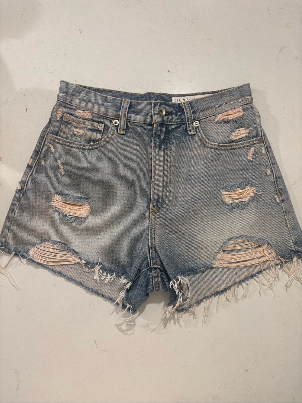 rag & bone Light Blue Distressed Frayed Hem Denim Shorts